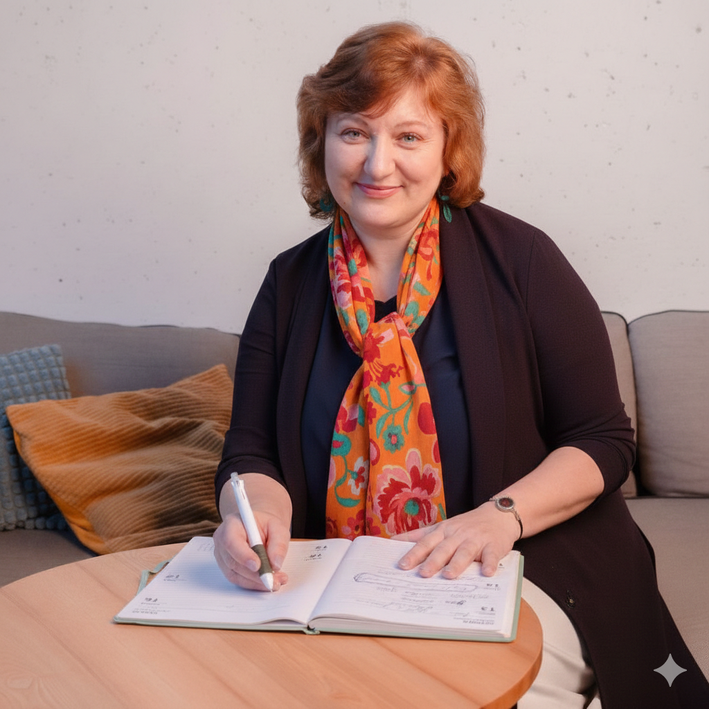 Aneta, Gallup-certified strengths coach, taking notes during a coaching session